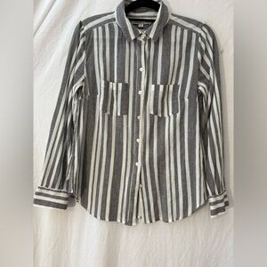 LOFT Women’s Black and White Striped Button Down Shirt